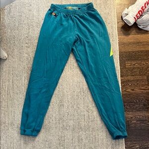Aviator Nation Teal Track Pants with Yellow Accent